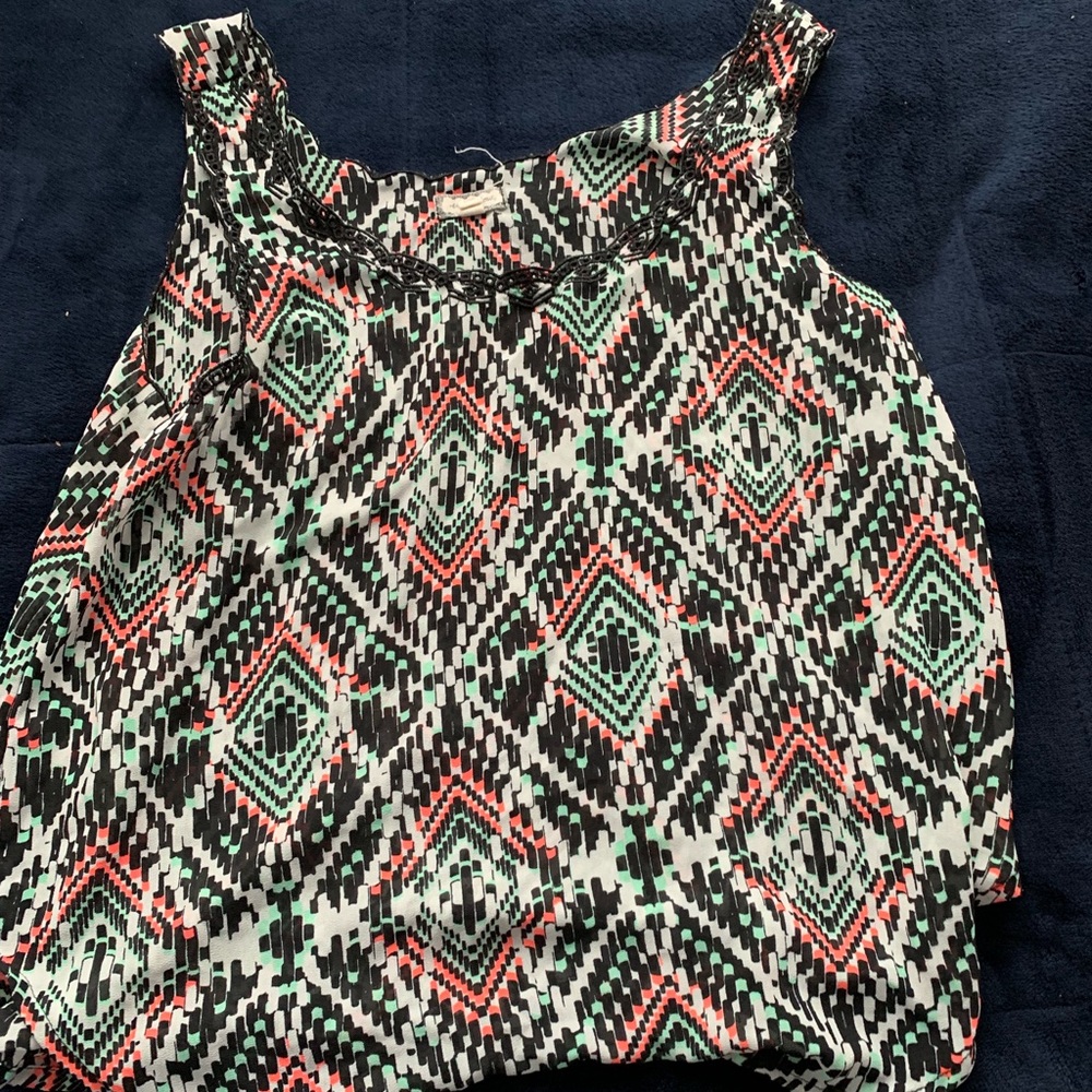 Pink, green, and black patterned tank top